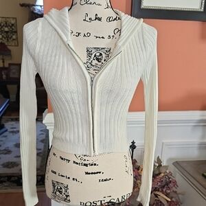 Aeropostale White Ribbed Zip-Up Hoodie